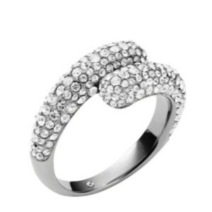 NWT Michael Kors Silver Silvertone Clear Pave Stone Bypass Crossover New Ring 8